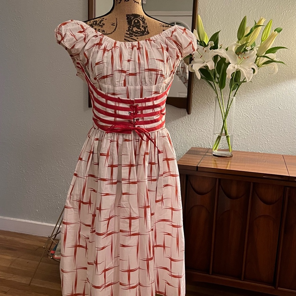 Bernie Dexter Atomic Red White Dress Rockabilly Pinup Plus Volup 3XL VLV Viva